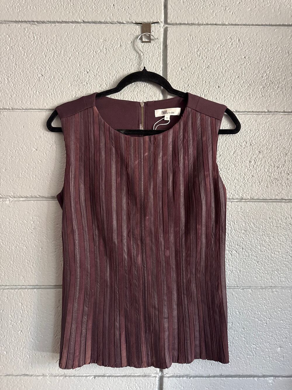 My Tribe Suede Pin Stripe Crewneck Tank Top in Eggplant size M